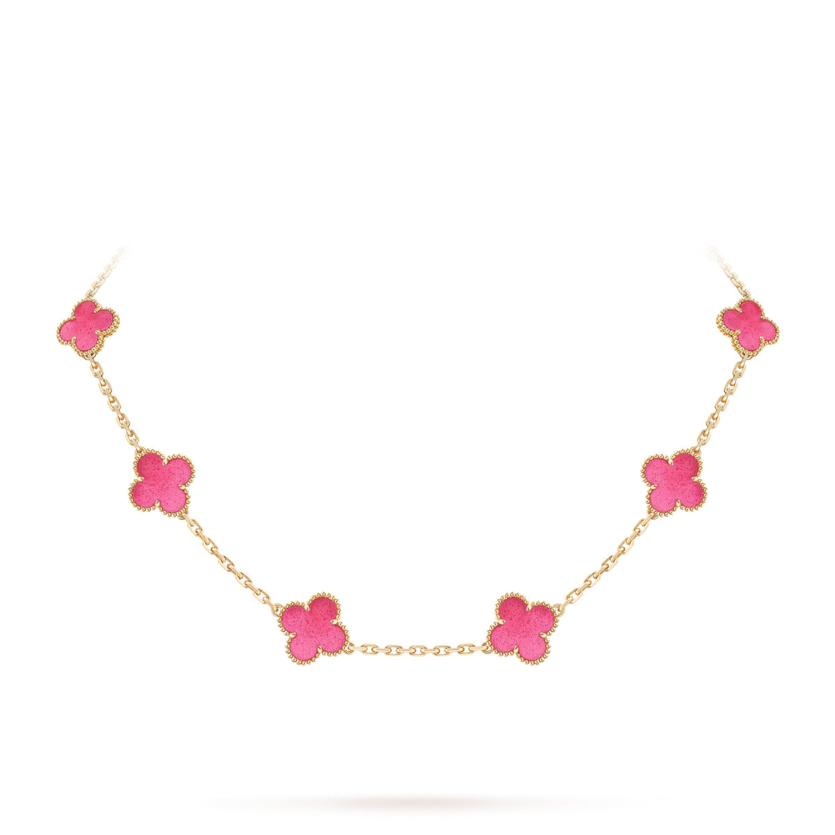 [Royal&Vicky]NEW CLOVER 10 MOTIFS PINK ENAMEL NECKLACE