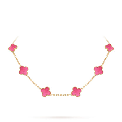 [Royal&Vicky]NEW CLOVER 10 MOTIFS PINK ENAMEL NECKLACE