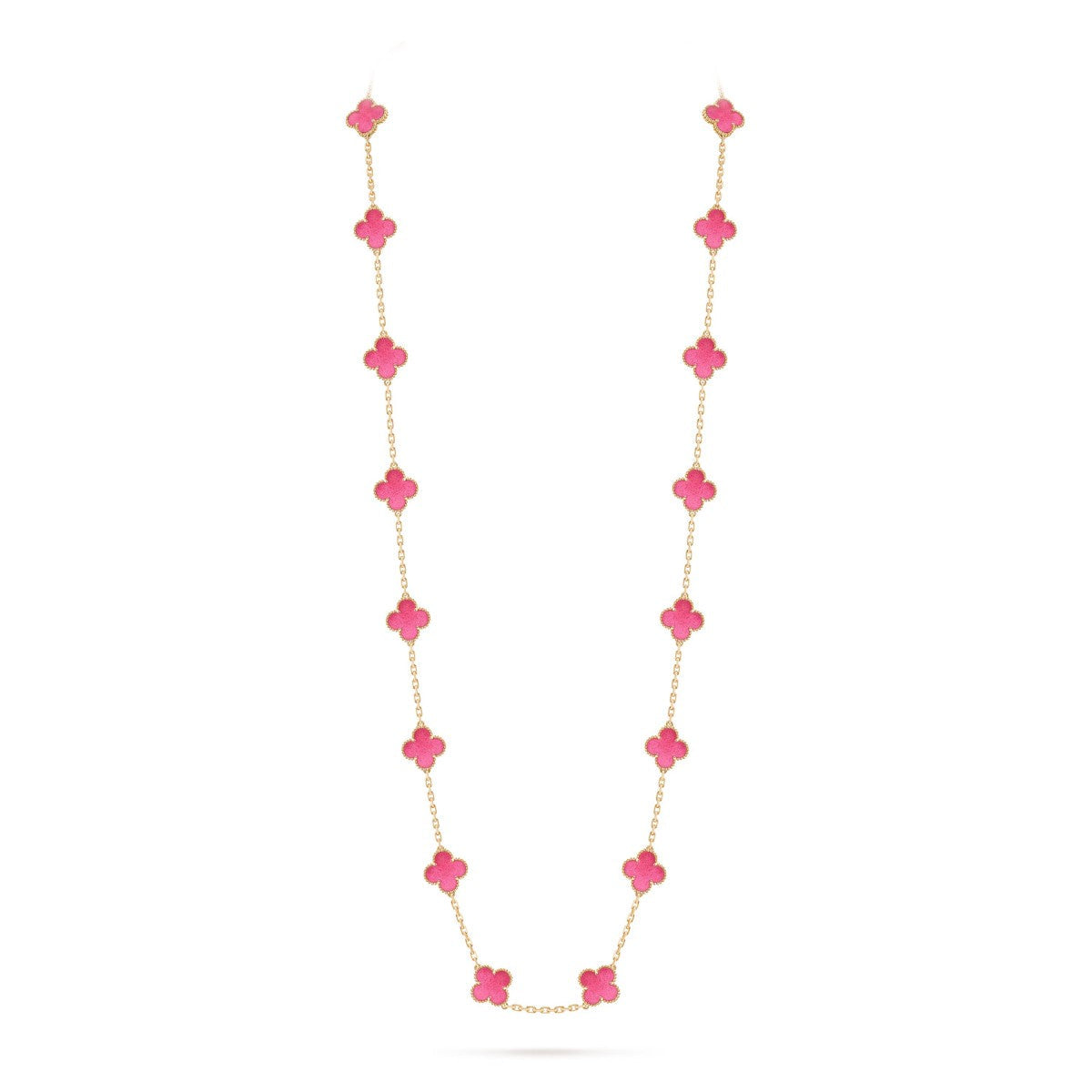 [Royal&Vicky] NEW CLOVER 20 MOTIFS PINK ENAMEL NECKLACE