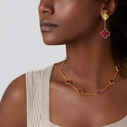 [Royal&Vicky]NEW CLOVER 10 MOTIFS PINK ENAMEL NECKLACE