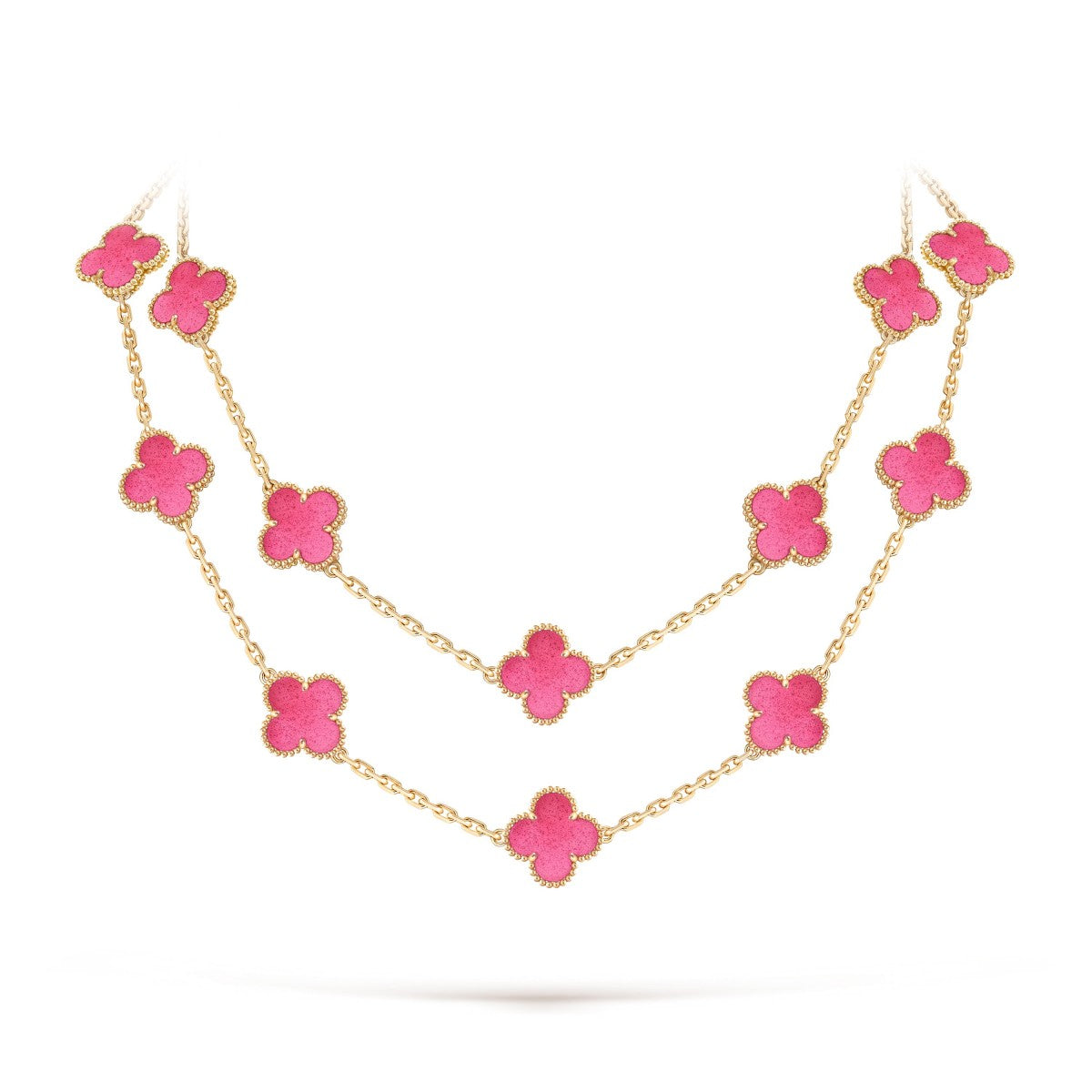 [Royal&Vicky] NEW CLOVER 20 MOTIFS PINK ENAMEL NECKLACE