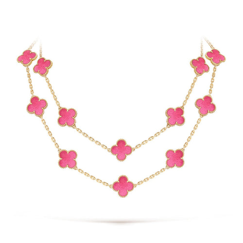 [Royal&Vicky] NEW CLOVER 20 MOTIFS PINK ENAMEL NECKLACE