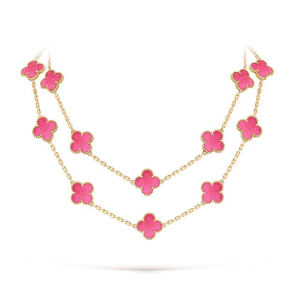 [Royal&Vicky] NEW CLOVER 20 MOTIFS PINK ENAMEL NECKLACE