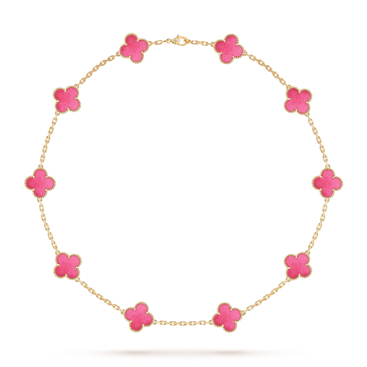 [Royal&Vicky]NEW CLOVER 10 MOTIFS PINK ENAMEL NECKLACE