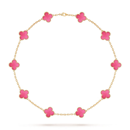 [Royal&Vicky]NEW CLOVER 10 MOTIFS PINK ENAMEL NECKLACE
