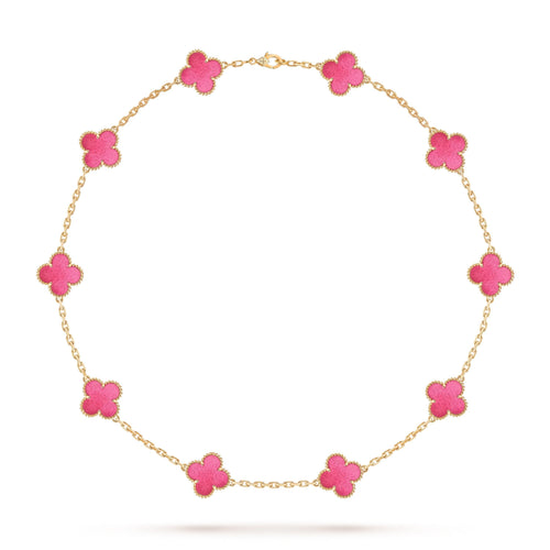 [Royal&Vicky]NEW CLOVER 10 MOTIFS PINK ENAMEL NECKLACE