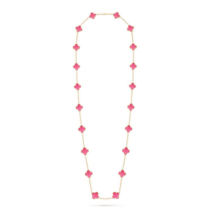 [Royal&Vicky] NEW CLOVER 20 MOTIFS PINK ENAMEL NECKLACE
