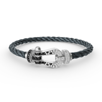 [Royal&Vicky]FORCE LARGE HORSESHOE BLACK WHITE DIAMOND BRACELET SILVER