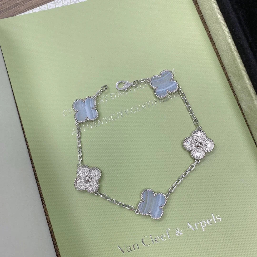 [Royal&Vicky]LUCKY CLOVER 5-MOTIF BRACELET - PURPLE CHALCEDONY COLLECTION