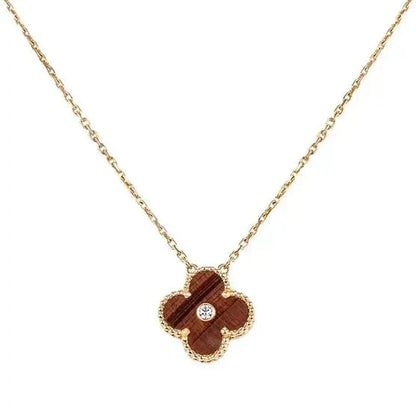 [Royal&Vicky]CLOVER 15MM DIAMOND AND YELLOW TIGER'S EYE AGATE necklace