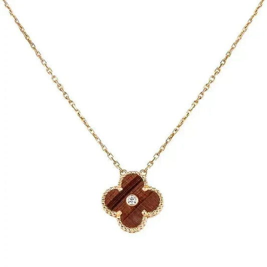 [Royal&Vicky]CLOVER 15MM DIAMOND AND YELLOW TIGER'S EYE AGATE necklace