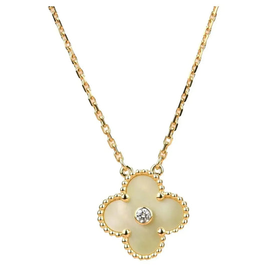 [Royal&Vicky]CLOVER 15MM DIAMOND GOLD MOTHER OF PEARL NECKLACE