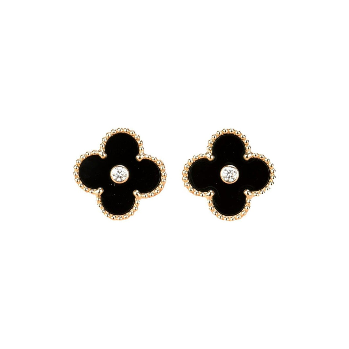 [Royal&Vicky]CLOVER MEDIUM 1 MOTIFS ONYX DIAMOND EARRINGS