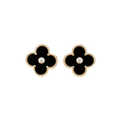 [Royal&Vicky]CLOVER MEDIUM 1 MOTIFS ONYX DIAMOND EARRINGS