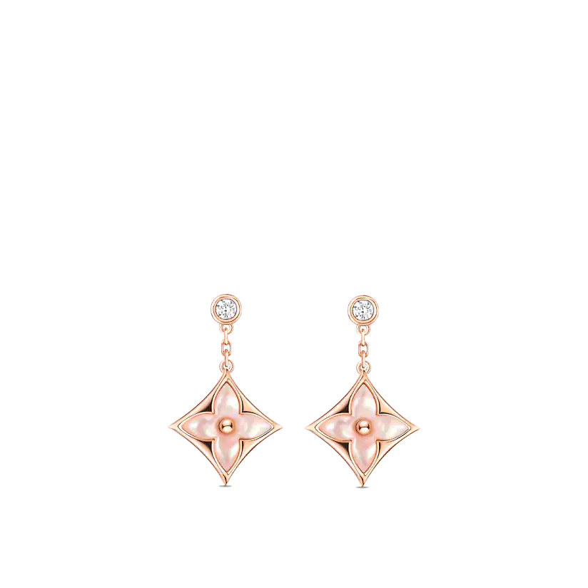 [Royal&Vicky]DOUBLE STAR PINK GOLD MOP DROP EARRINGS