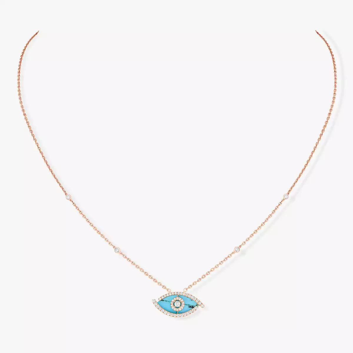 [Royal&Vicky]Lucky Eye Diamond Necklace in Rose Gold and Turquoise