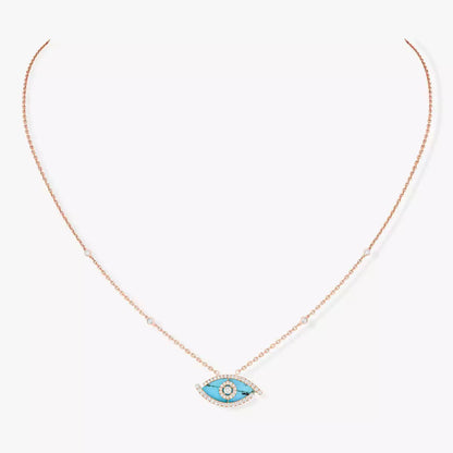 [Royal&Vicky]Lucky Eye Diamond Necklace in Rose Gold and Turquoise