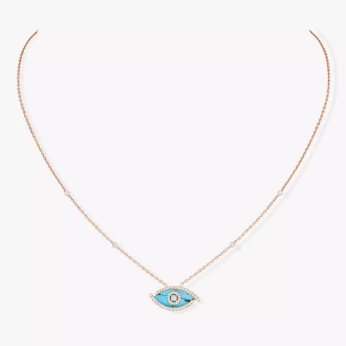 [Royal&Vicky]Lucky Eye Diamond Necklace in Rose Gold and Turquoise