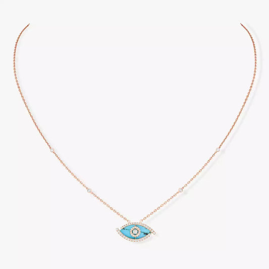 [Royal&Vicky]Lucky Eye Diamond Necklace in Rose Gold and Turquoise