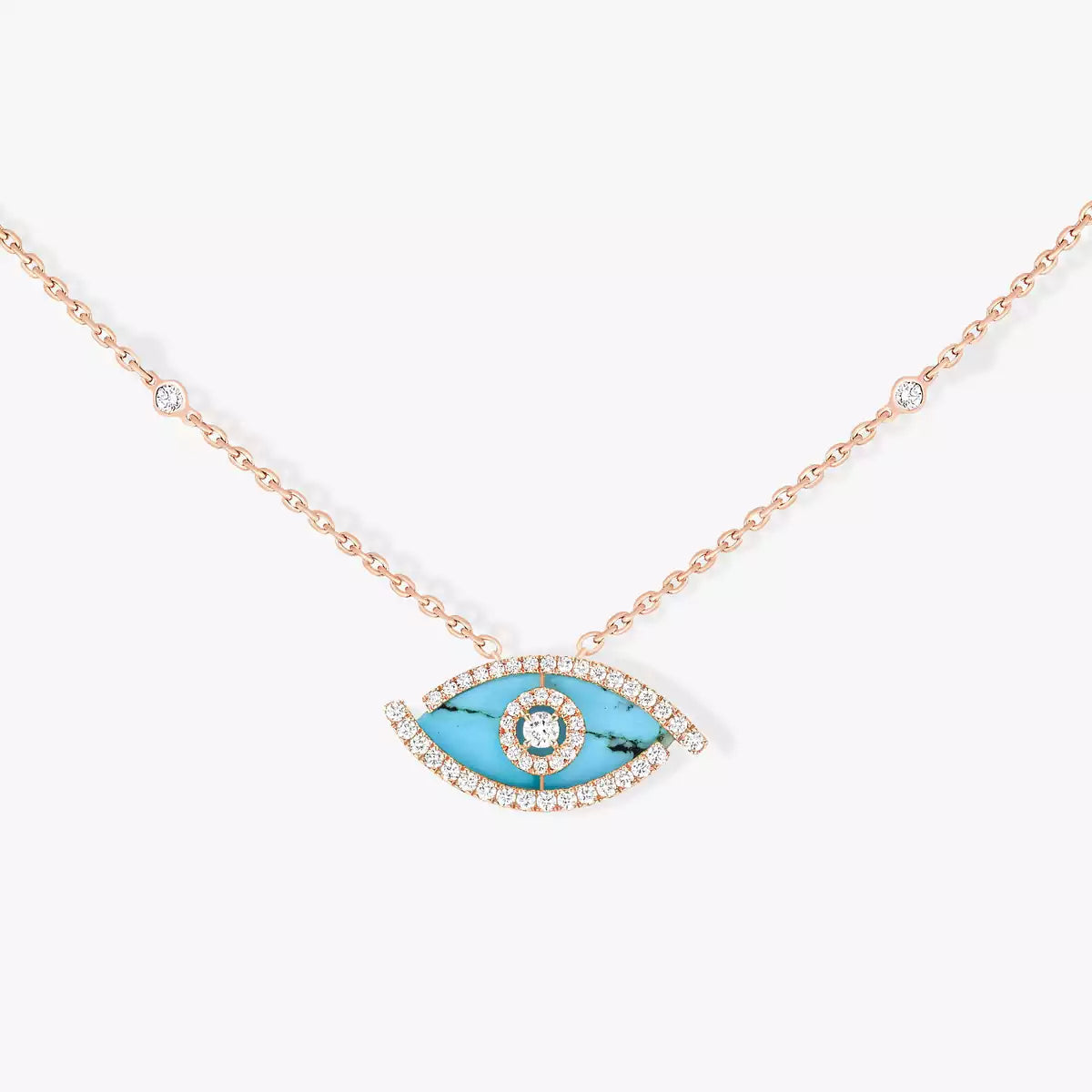 [Royal&Vicky]Lucky Eye Diamond Necklace in Rose Gold and Turquoise