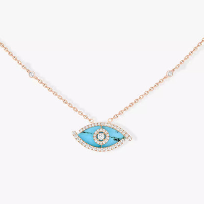 [Royal&Vicky]Lucky Eye Diamond Necklace in Rose Gold and Turquoise