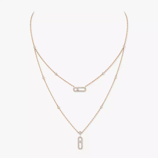 [Royal&Vicky]2 Rows Rose Gold Diamond Pave_ Necklace Move Uno