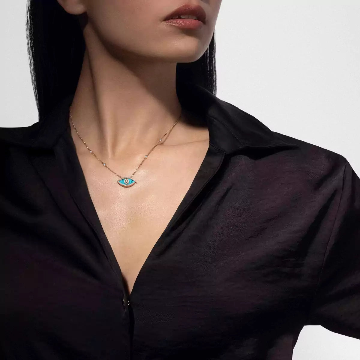 [Royal&Vicky]Lucky Eye Diamond Necklace in Rose Gold and Turquoise