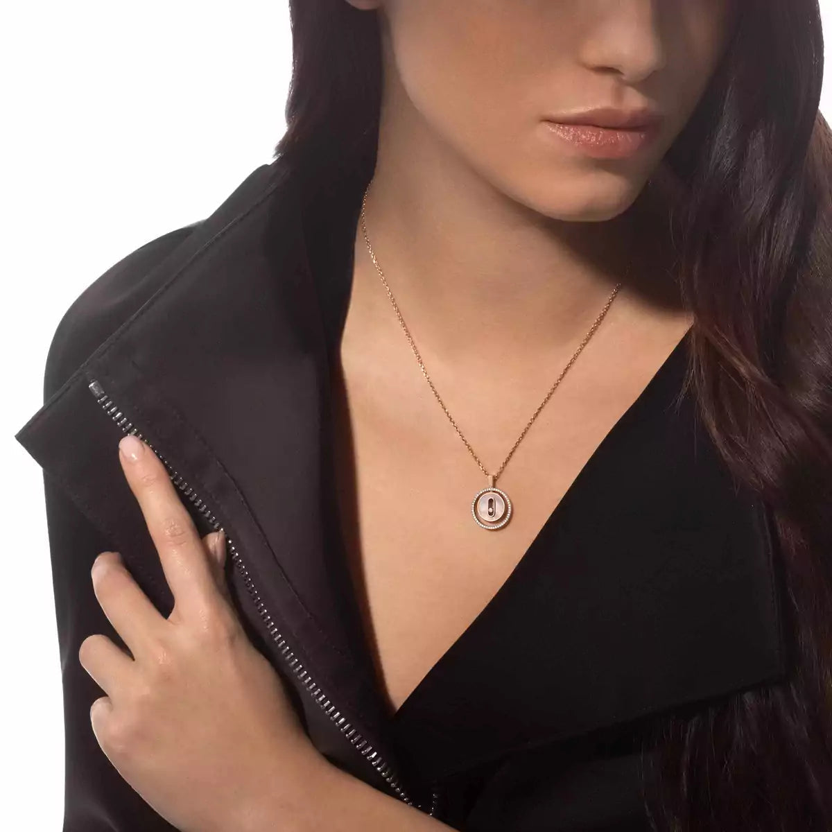 [Royal&Vicky]Lucky Move Diamond Necklace in Rose Gold and White Mother-of-Pearl