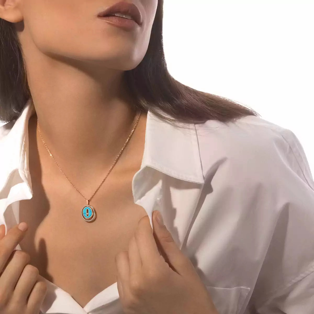 [Royal&Vicky]Lucky Move Diamond Necklace in Rose Gold and White Mother-of-Pearl