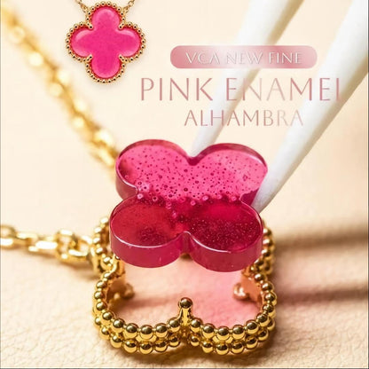 [Royal&Vicky] NEW CLOVER 15MM PINK ENAMEL NECKLACE