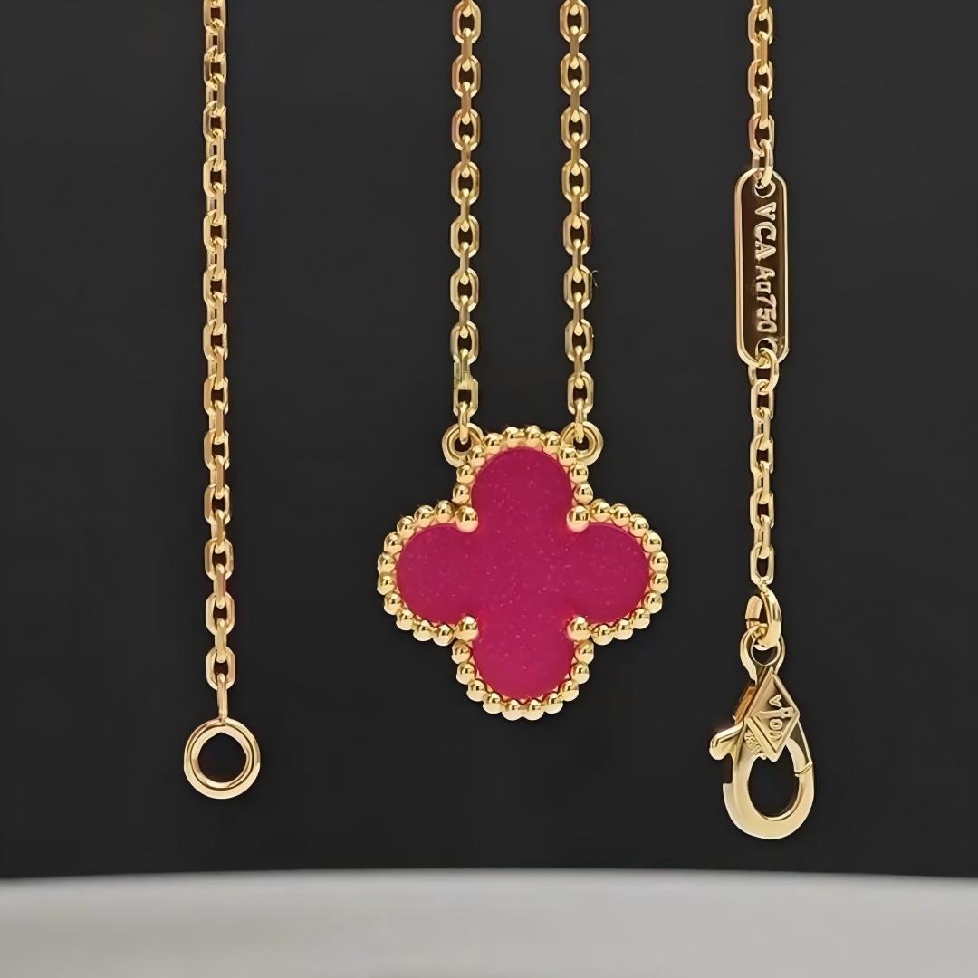 [Royal&Vicky] NEW CLOVER 15MM PINK ENAMEL NECKLACE