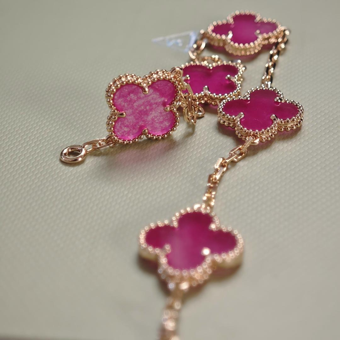[Royal&Vicky]NEW CLOVER 5 MOTIFS PINK ENAMEL BRACELET