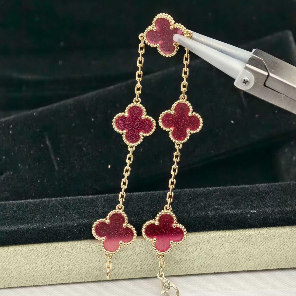 [Royal&Vicky]NEW CLOVER 5 MOTIFS PINK ENAMEL BRACELET