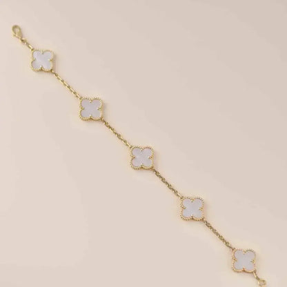 [Royal&Vicky]LUCKY CLOVER 5-MOTIF BRACELET - WHITE MOTHER-OF-PEARL COLLECTION