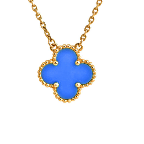 [Royal&Vicky]CLOVER 15MM BLUE AGATE NECKLACE