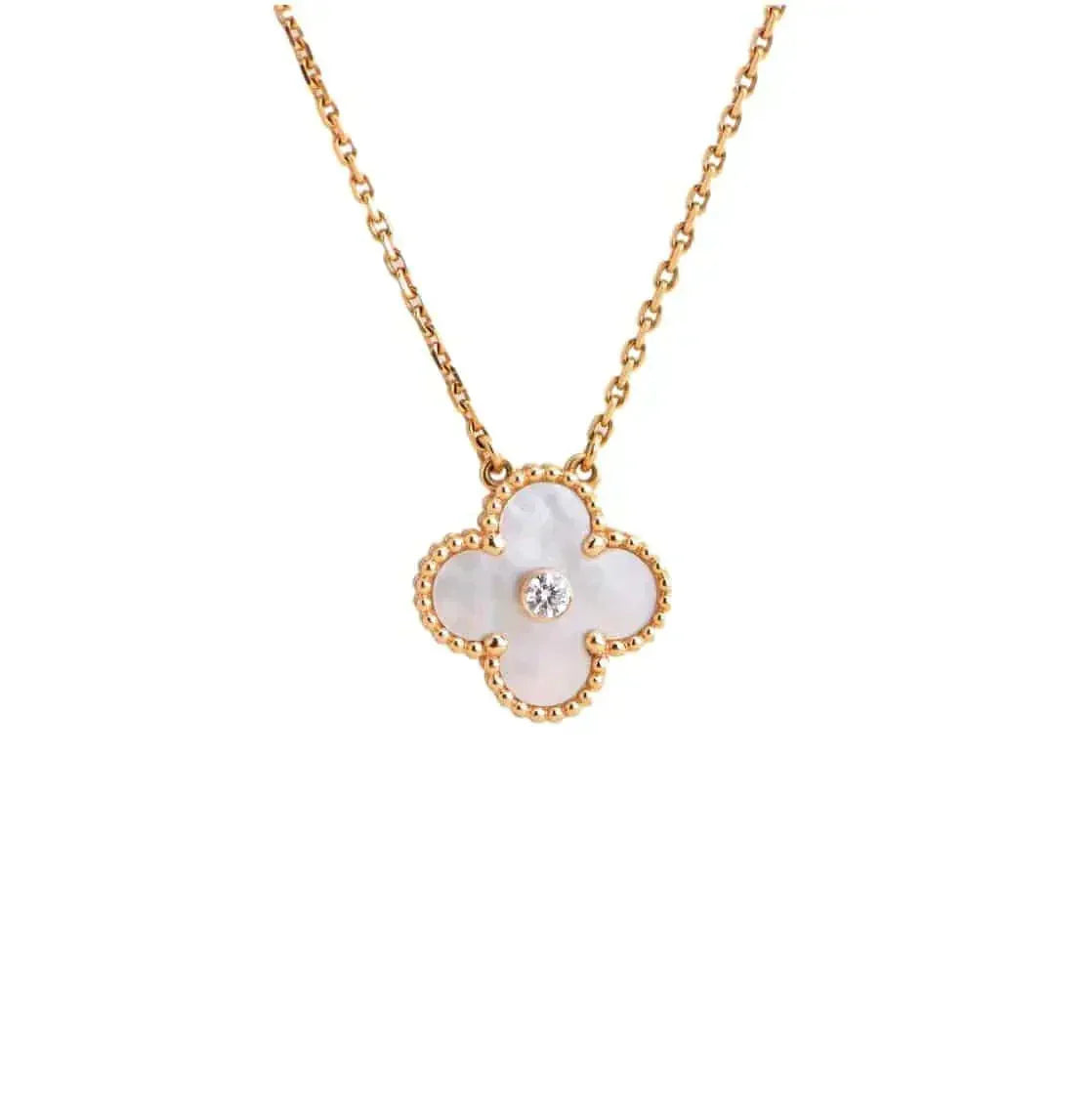 [Royal&Vicky]CLOVER 15MM DIAMOND WHITE FRITILLARIA NECKLACE