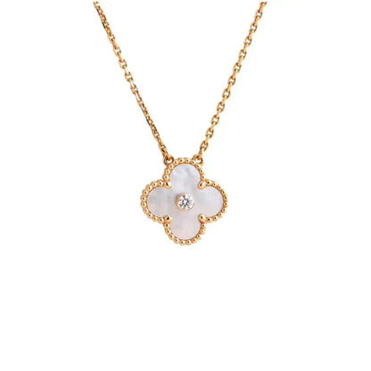 [Royal&Vicky]CLOVER 15MM DIAMOND WHITE FRITILLARIA NECKLACE