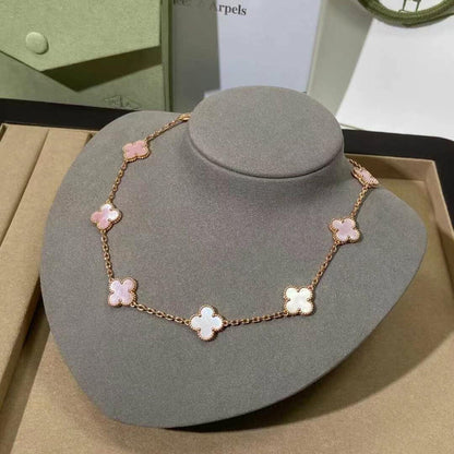 [Royal&Vicky]CLOVER 10 MOTIFS PINK MOP NECKLACE