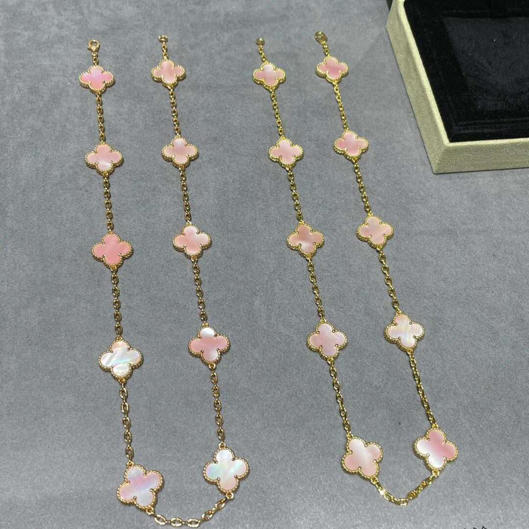 [Royal&Vicky]CLOVER 10 MOTIFS PINK MOP NECKLACE