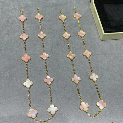 [Royal&Vicky]CLOVER 10 MOTIFS PINK MOP NECKLACE