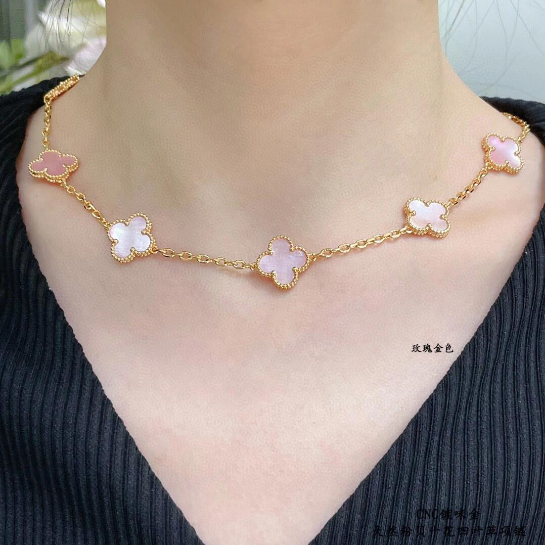 [Royal&Vicky]CLOVER 10 MOTIFS PINK MOP NECKLACE