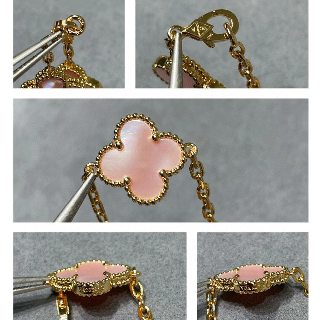 [Royal&Vicky]CLOVER 10 MOTIFS PINK MOP NECKLACE