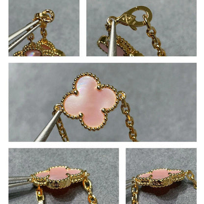 [Royal&Vicky]CLOVER 10 MOTIFS PINK MOP NECKLACE