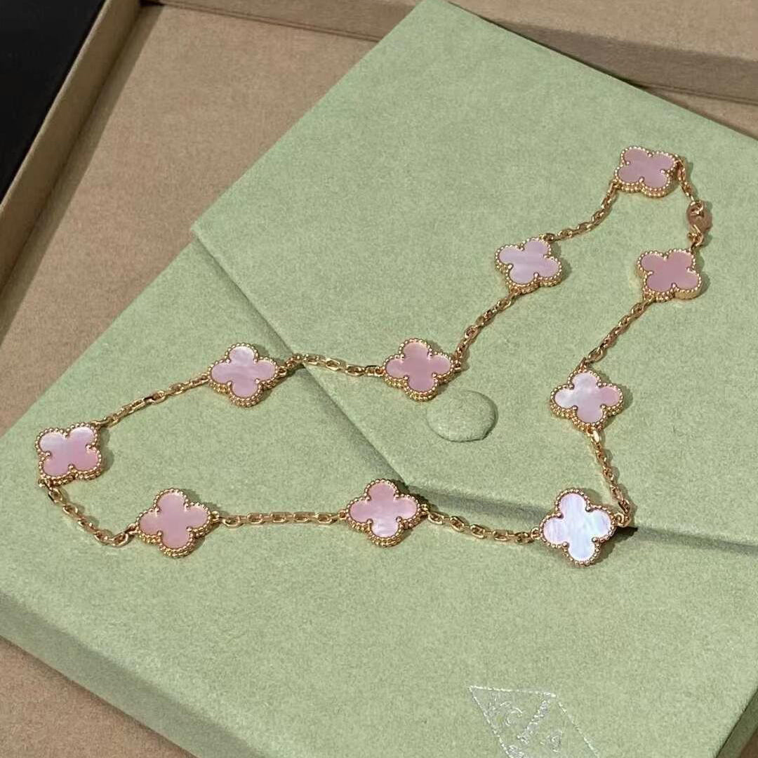 [Royal&Vicky]CLOVER 10 MOTIFS PINK MOP NECKLACE