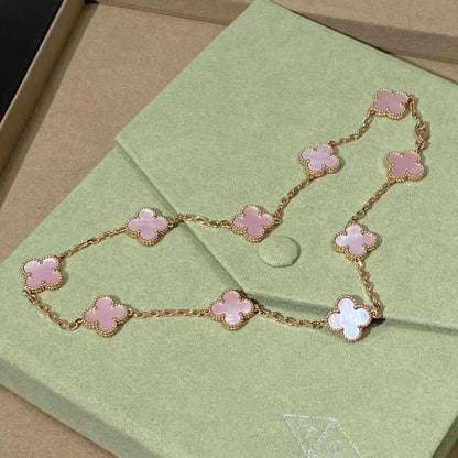 [Royal&Vicky]CLOVER 10 MOTIFS PINK MOP NECKLACE