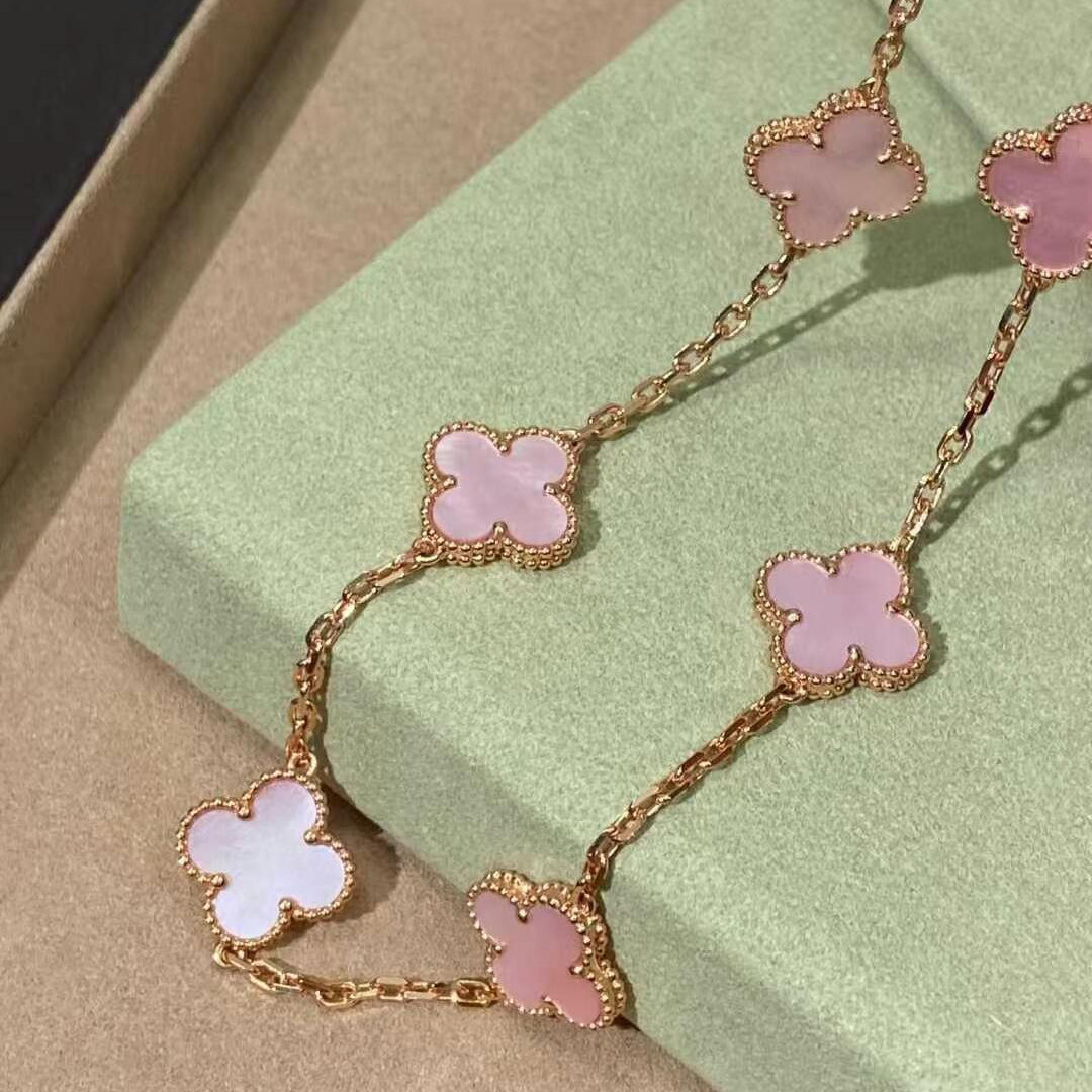 [Royal&Vicky]CLOVER 10 MOTIFS PINK MOP NECKLACE