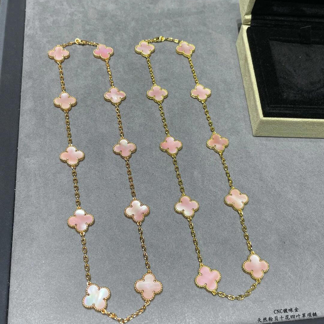 [Royal&Vicky]CLOVER 10 MOTIFS PINK MOP NECKLACE