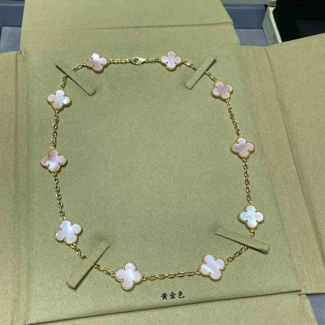 [Royal&Vicky]CLOVER 10 MOTIFS PINK MOP NECKLACE