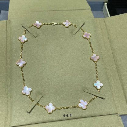 [Royal&Vicky]CLOVER 10 MOTIFS PINK MOP NECKLACE