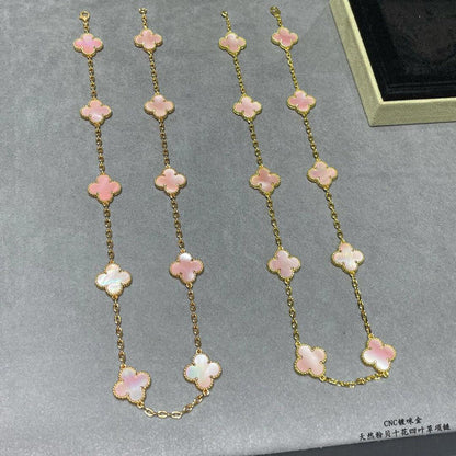 [Royal&Vicky]CLOVER 10 MOTIFS PINK MOP NECKLACE